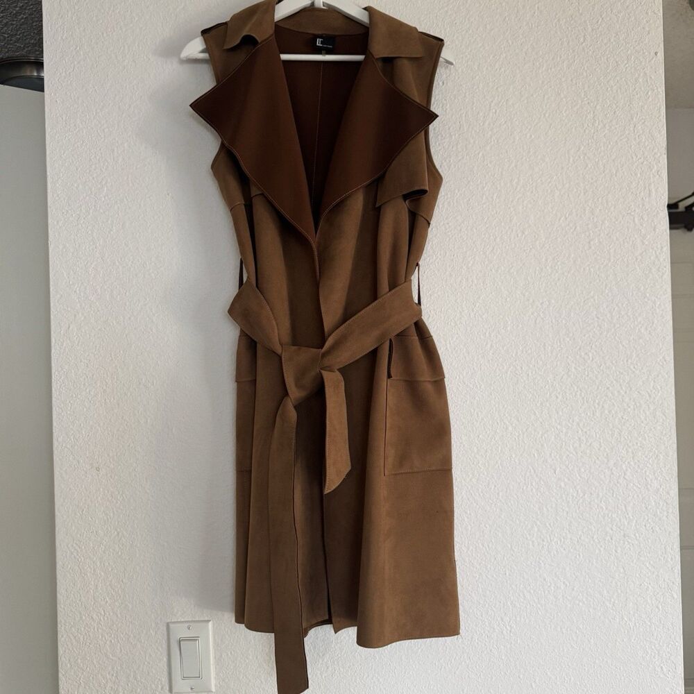Love Token Long Trench Vest Waistcoat Sleeveless Duster Size XS Microsuede - Picture 15 of 16